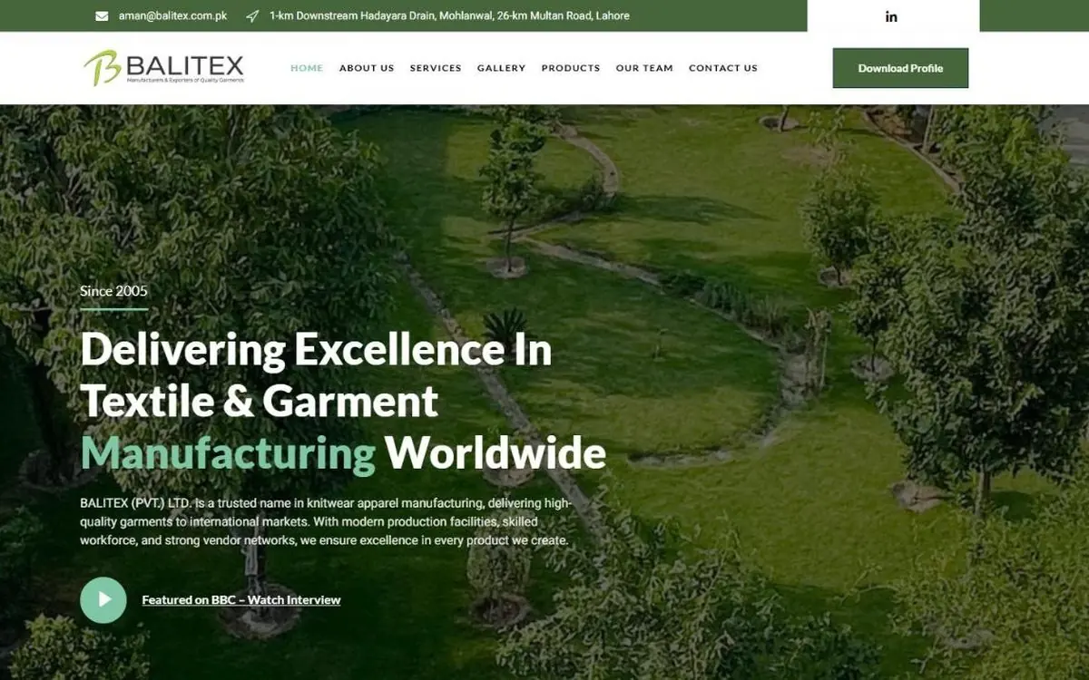 Balitex website homepage designed by Devnius