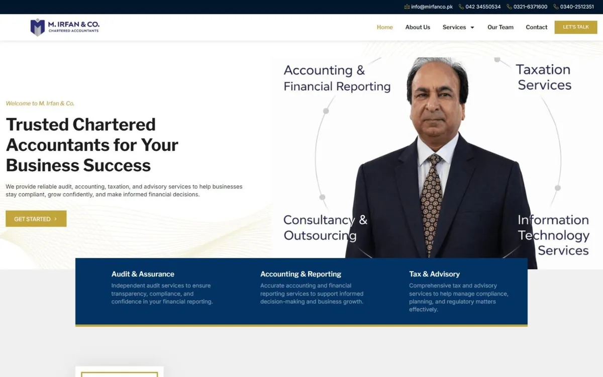 M. Irfan & Co. website homepage designed by Devnius