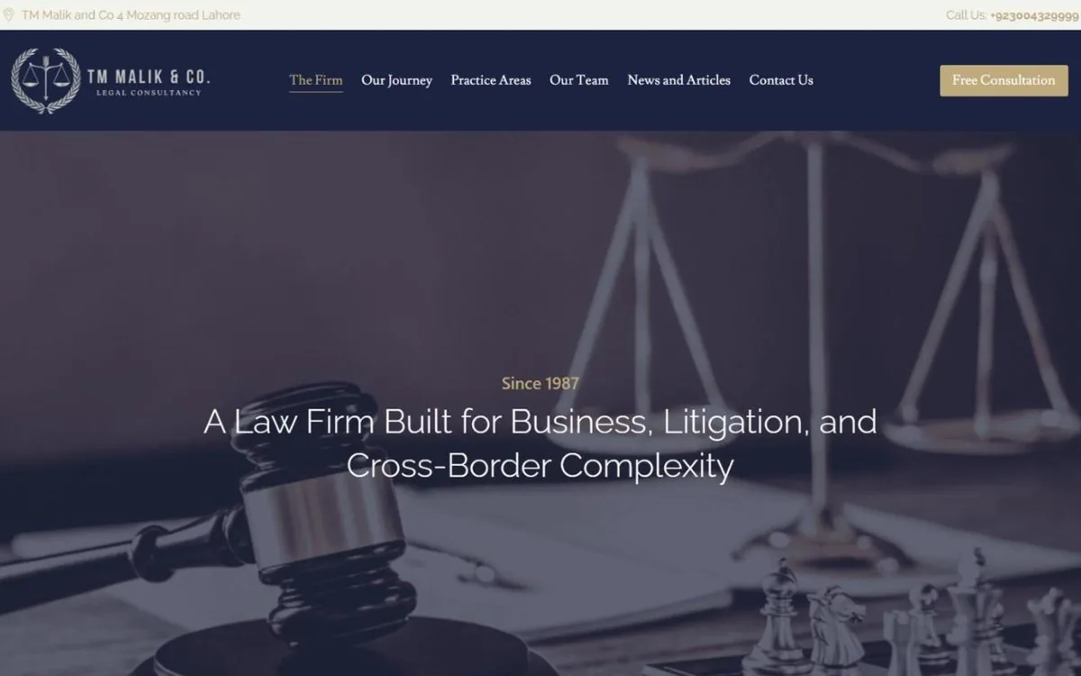 TM Malik & Co. website homepage designed by Devnius